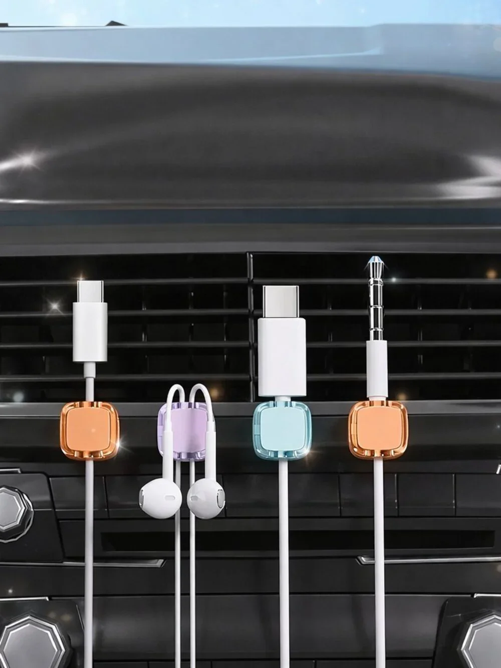 3PCS Magnetic Cable Organizer Clips w/ Double-Sided Tape | USB-C iPhone Desk Hol